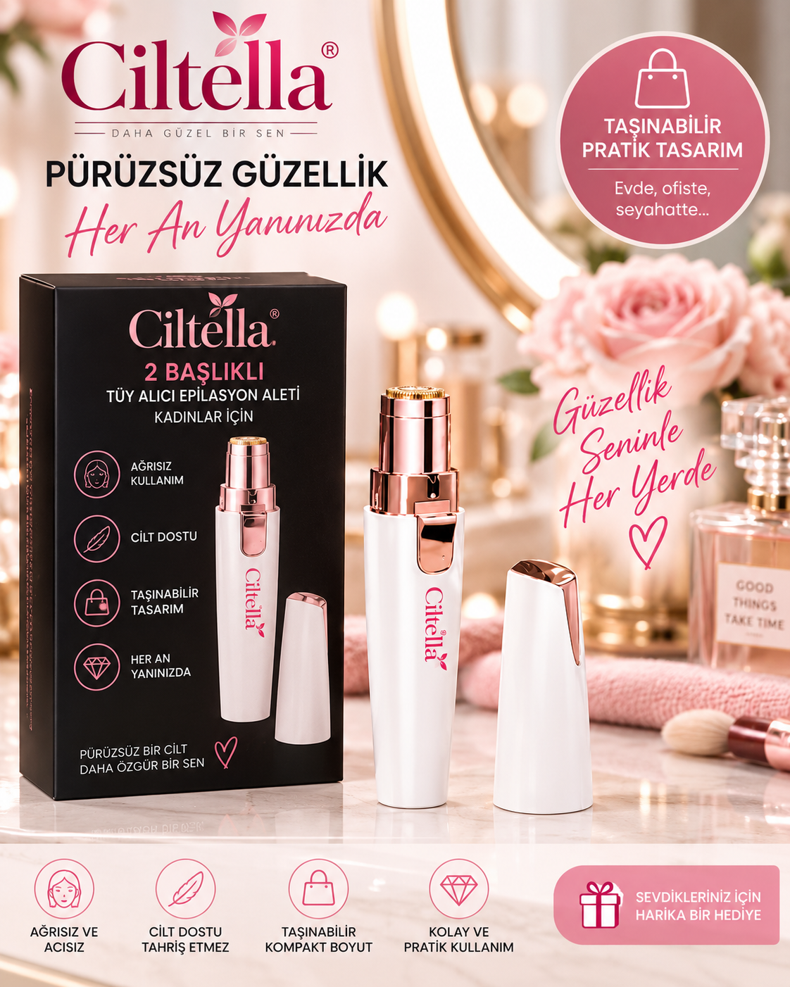 Ciltella 2 Başlıklı Tüy Alıcı Epilasyon Aleti