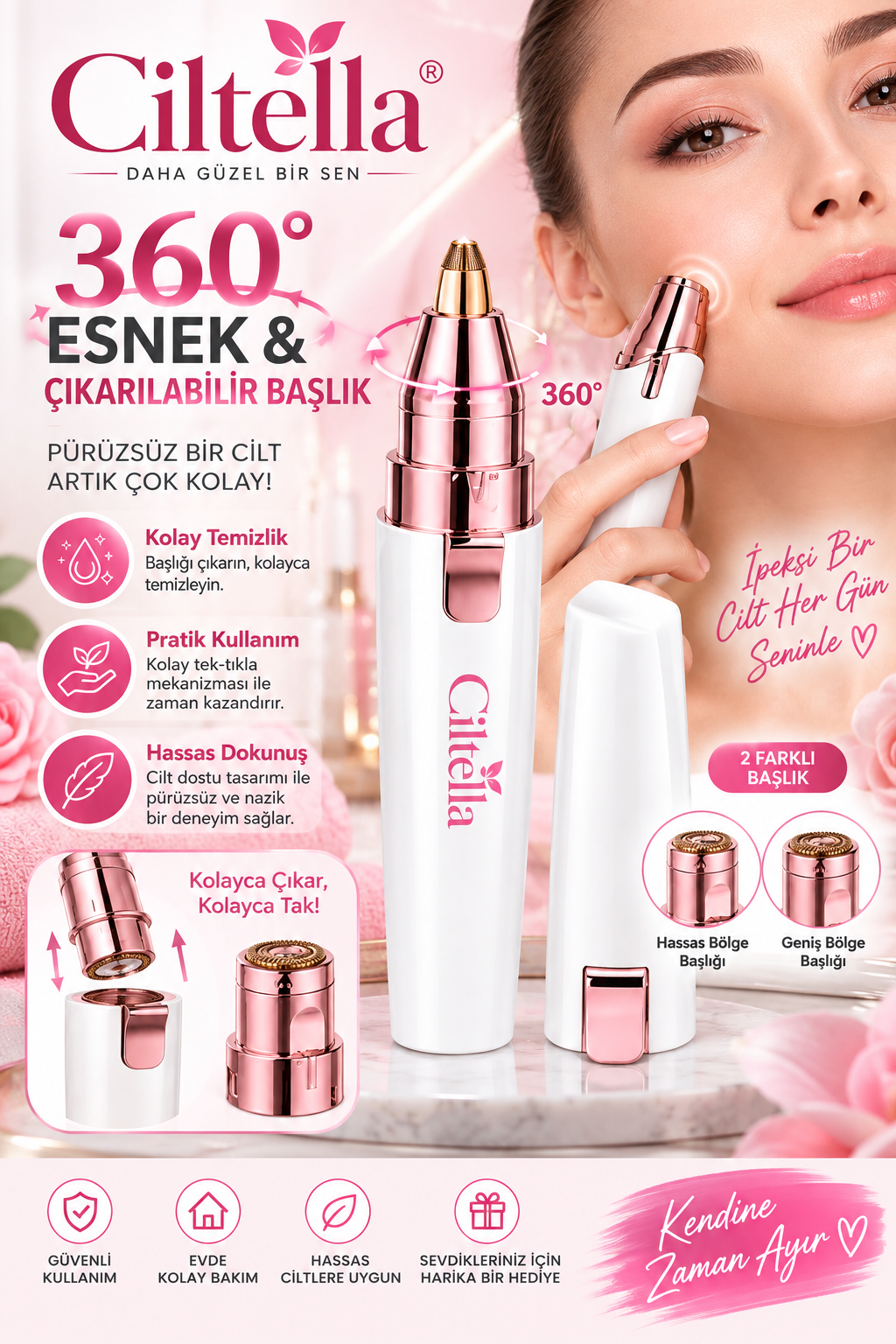 Ciltella 2 Başlıklı Tüy Alıcı Epilasyon Aleti